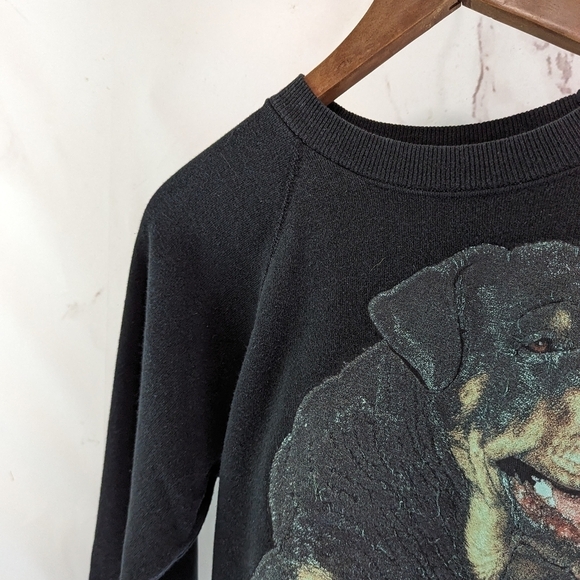 Vintage Rottweiler Sweatshirt Women XS Black Dog Pet 90s Crew Pullover Sweater - Picture 2 of 9